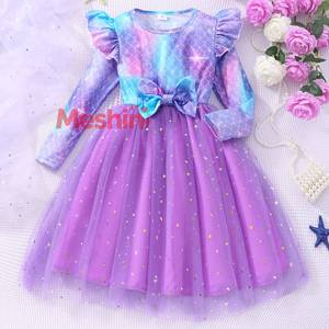 Nuevo Vestido de Princesa Sirena de Manga Larga para Niñas, Vestido de Tul de Hada para Niñas, Vestido de Fiesta para Niñas - Product Image 1