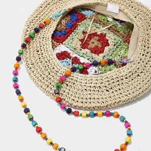 Nuevo Boina de Paja Estilo Bohemio Retro Étnico, Sombrero de Pintor Tejido a Mano con Cadena de Cuentas Decorativa, de Moda - Product Image 4