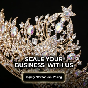 Couronne de Reine des Champions du Monde en Or Plaqué, Modèle Rond Complet, avec Cristaux AB, Tiara de Miss Univers pour Mariage - Product Image 6