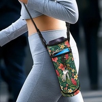 Sac de transport pour bouteille d'eau personnalisé avec imprimé floral tropical et feuilles, et bandoulière réglable