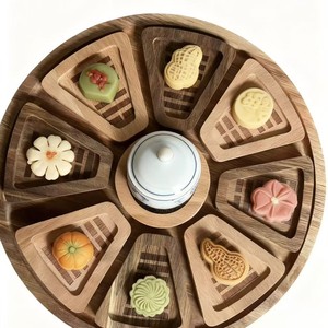 Plateau de service rond en bois, plateau de rangement multifonctionnel pour présentation de thé, desserts, pâtisseries, couleur unie, 30x30x2.5cm - Product Image 2