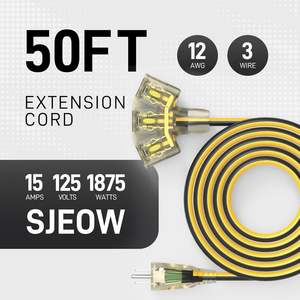 50ft Heavy Duty công nghiệp SJT mở rộng dây 12/3 đo 15A IP65 không thấm nước LED thắp sáng khóa NEMA cắm 5 cửa hàng - Product Image 2