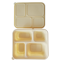 Barquette alimentaire en plastique jetable biodégradable sans BPA, micro-ondable, à 4 compartiments, avec couvercle, pour emporter, boîte à lunch