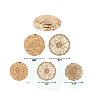 Water hyacinth Woven Wall Basket Set of 5 Oversized Hanging Baskets Round Boho Jute Wall Basket Decor For Unique Wall Art Rattan