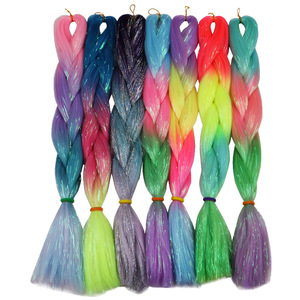 Vente en gros de cheveux à tresser jumbo Henlon en fibre douce résistante à la chaleur, couleur ombrée pure 2, <span class=keywords><strong>3</strong></span>, 4 <span class=keywords><strong>tons</strong></span>, avec paillettes et tinsel, pour festivals - Product Image 6