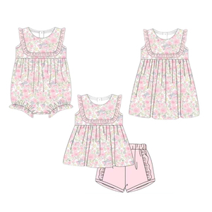 GSSO3443 CUSTOM Conjunto de Ropa para Niña Pequeña con Estampado de Flores Rosas, Venta al por Mayor, Conjunto de Manga Corta para Niña - Product Image 6