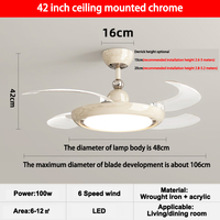 Lampe de ventilateur de plafond LED décorative moderne de 42 pouces avec moteur à courant continu élevé rétractable et haut-parleur BT télécommande lumières de la Chine