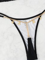 Maillot de bain de luxe personnalisé avec chaîne de lettres et diamants pour femme, ensemble bikini micro-string sexy orné de strass