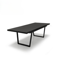 Ensemble de table à manger extensible de luxe, cadre en aluminium noir, chaises avec accoudoirs effet teck, résistant aux intempéries, meubles de terrasse extérieurs