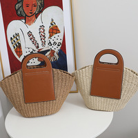 Sac fourre-tout en cuir véritable de style rétro français, forme de coquille, tissé, nouveau, grande capacité, panier à main polyvalent, doublure en nylon pour femmes