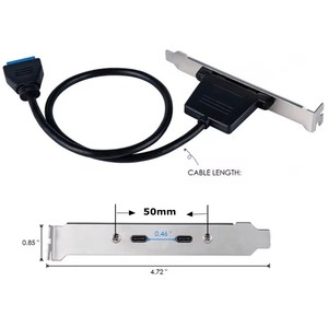 Cable de extensión USB 3.0 para panel frontal, con conector macho de 19/20 pines a 2 puertos USB C hembra para panel trasero del chasis, con soporte de ranura PCI-<span class=keywords><strong>E</strong></span> de 12 cm - Product Image 2