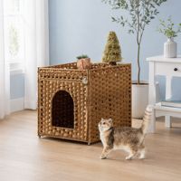 Lit pour chat tressé semi-fermé, grand espace, toutes saisons, avec boutons-pression, pour petits chats, maisonnette pour animaux de compagnie, structure d'escalade pour chat pour salon