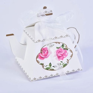 Boîte à <span class=keywords><strong>dragées</strong></span> motif théière florale avec ruban pour mariage, cadeau, bonbonnière, sacs cadeaux pour l'heure du thé, anniversaire, fête - Product Image 4