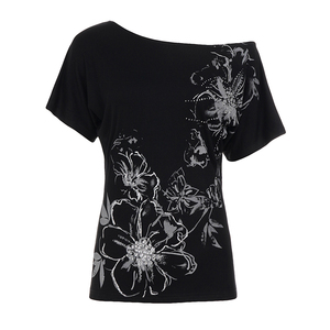 Floral Print Off Shoulder Knit T Shirt Women Short Sleeve Slim Fit <b>Y2K</b> Vintage Casual Summer <b>Top</b> - Product Image 6