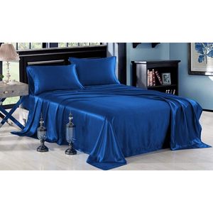 Drap plat en satin de soie bleu royal, couleur unie, respirant, style classique, usage domestique, adulte, toutes saisons - Product Image 4