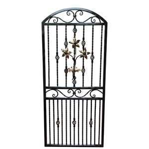 KHP Traditional Wrought Iron Security Garden Gate Manual <b>Swing</b> Exterior Entry Metal Door Finished Surface Decorative Floral - Product Image 1