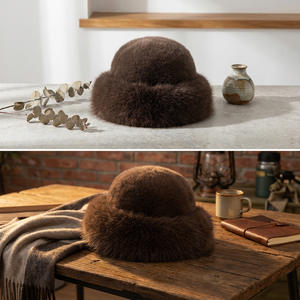 หมวกบักเก็ตขนเทียมสำหรับเด็ก, หมวกบุด้วยขนแกะหนากันลมหมวกวัยรุ่นขนมิงค์เทียมให้ความอบอุ่นในฤดูหนาว - Product Image 4