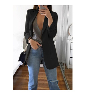 Mode double boutonnage veste noir long style blazer femmes vestes - Product Image 4