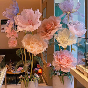 Flor de organza gigante grande artificial hecha a mano con apertura y cierre automático para fiesta boda decoraciones telón de fondo evento - Product Image 1