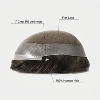 Prothèse capillaire Newtimes Hair pour hommes, en cheveux indiens Remy, avec base en dentelle flexible et contour en PU, système de perruque en cheveux naturels