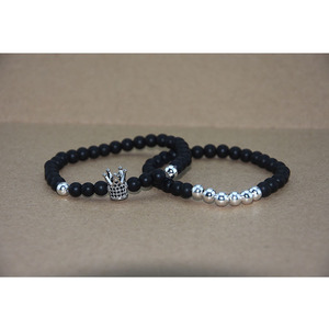 Microinset hecho a mano Zircon Beaded <span class=keywords><strong>Crown</strong></span> Bracelet New Natural Matte <span class=keywords><strong>Black</strong></span> Stone String Fashion Charm Bracelets - Product Image 4
