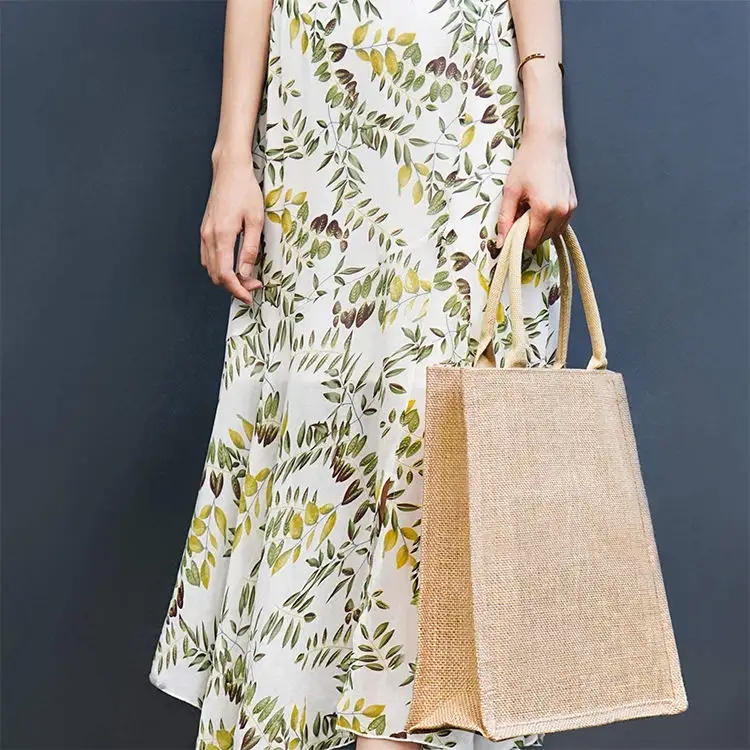 Large Burlap Reusable Jute Canvas Gift Favors Bag with Handles