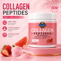 Poudre de peptides de collagène hydrolysé de type I et III, probiotiques, fraise, pastèque, pour cheveux, peau, ongles, articulations, 300g par portion, en vrac