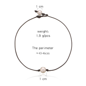 <span class=keywords><strong>Girocollo</strong></span> di perle d'acqua dolce coltivate singole di perle per donna gioielli in vera pelle fatti a mano con corda nera - Product Image 2