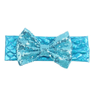 5 pulgadas Bebé y niños estilo festivo lentejuelas arco sirena escala tela metálica rejilla ancha banda elástica para el cabello - Product Image 3