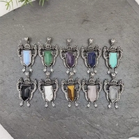 Bijoux en gros Accessoires Bouclier Forme Double Dragon Charme Pierre Naturelle Guérison Oeil de Tigre Cristal Pendentifs pour Hommes c