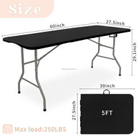 Mesa de Camping Plegable Moderna y Ligera de 5 Pies, Negra, Portátil, de Acero Aleado y Plástico, Rectangular, para Comer al Aire Libre, Muebles de Exterior