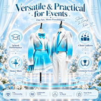 Costume de scène dégradé bleu et blanc, ensemble uniforme de chorale avec blazer imprimé étoiles pour hommes et femmes, spectacle de danse scolaire