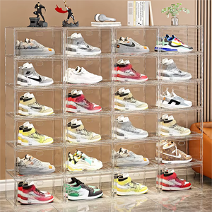 Boîte à chaussures pliable en plastique PP transparent, anti-poussière, gain de place, organisateur de rangement, fixation murale magnétique, modèle tendance - Product Image 1