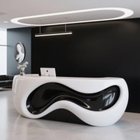 Bureau de réception commercial incurvé extensible en PETG noir et blanc, design moderne pour les bureaux, les halls d'accueil, les hôtels et les centres commerciaux