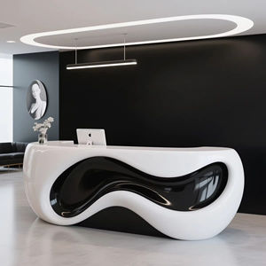 Black and White Curved <b>Extendable</b> Reception <b>Desk</b> Modern Design for Office Lobby Hotels and Malls - Product Image 3