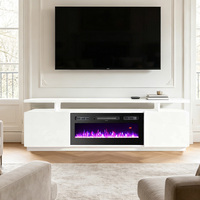 Soporte de TV con Chimenea Electrónica de Madera de Diseño Moderno y Lujoso con Control Remoto de 71'' para Sala de Estar