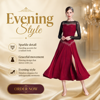 Robe de danse de salon bordeaux pour femme, robe de compétition et d'entraînement, en spandex, polyester, strass, sans manches, maille, adulte