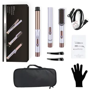 Professional 3 in 1 Electric Hair Styling Tools Set Hair straightener Curler and Brush Travel Crimping Iron Set with Bag