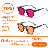 Gafas Sunray Trendy con montura completa cuadrada ovalada TR, lentes tintadas en naranja, patillas de malla con doble remache, unisex, OEM, con bloqueo de luz azul