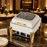 Autres fournitures hôtelières et de restauration : Réchaud carré en acier inoxydable blanc et or pour buffet