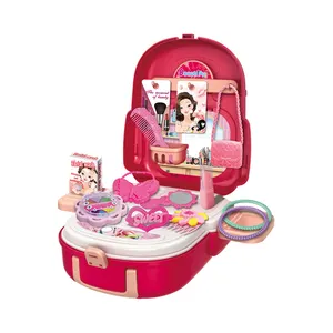 Wholesale fashion plastic child girls cute mini make up backpack game toy beauty play set