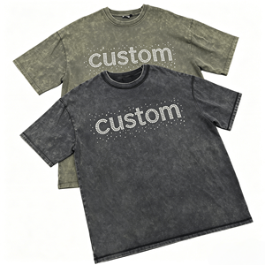 เสื้อยืดดีไซน์เนอร์ทรงบ็อกซี่ OEM/ODM ปักโลโก้ด้วยคริสตัล เสื้อผ้าสตรีทแวร์ พิมพ์ลาย เสื้อยืดคอตตอนทรงหลวมไหล่ตก คุณภาพสูง - Product Image 1
