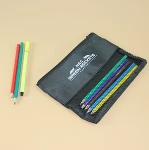 Tas ritsleting poliester kustom dapat digunakan kembali grosir perjalanan murah barang baru hitam kecil penyimpanan pensil pena ringan