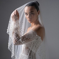 LUOXIN Voile de mariée style coréen de luxe léger avec perles, sans peigne, accessoire de coiffure de mariage, vente en gros