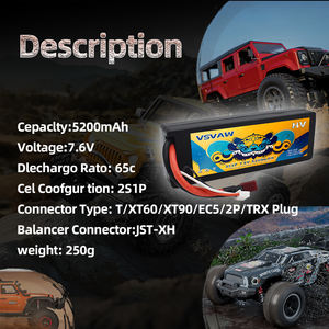 Batería LiPo VSVAW 2S 5200mAh 7.6V 65C con Conector Deans para Coche RC, Camioneta, Buggy, Vehículo, Losi Slash, Helicópteros, Pieza de Modelo de Carreras - Product Image 3