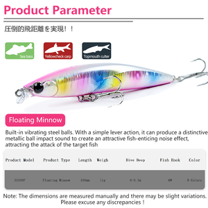 Señuelo <span class=keywords><strong>de</strong></span> superficie tipo Minnow <span class=keywords><strong>de</strong></span> 100 mm, <span class=keywords><strong>de</strong></span> lanzamiento largo y sumergible superficial, con sonajeros y acción irregular <span class=keywords><strong>para</strong></span> lubina y lucio, crankbait flotante <span class=keywords><strong>para</strong></span> corrientes. - Product Image 5