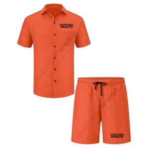 Luxury Summer orange color Shorts <b>Set</b> With custom logo breathable woven Technique Casual <b>Knitting</b> Style 2piece <b>set</b> - Product Image 6