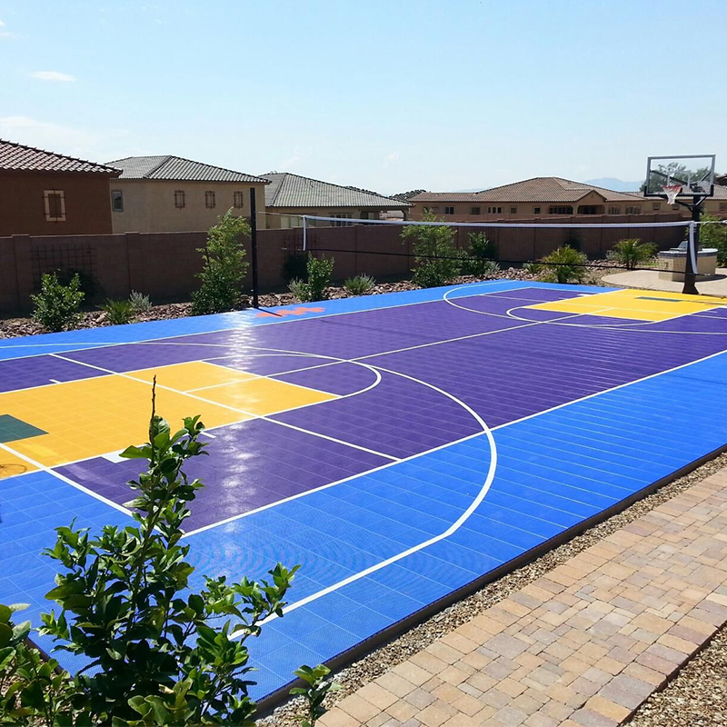 Standard Size blue and dark grey outdoor basketball court floor tiles backyard basketball court