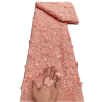 Tissu en dentelle française 3D papillon en maille, brodé de perles et de sequins, pour robes de mariée, tulle brodé, pour femmes et filles, luxe, 100% polyester