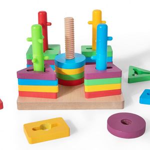 Fine Motor Skill Develop Rainbow Wooden Color <b>Shape</b> Sorter Stacking Kids Montessori Toys - Product Image 2